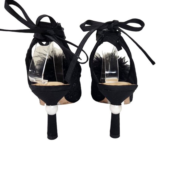 Antonio Melani Womens Size 6.5 Claire Ostrich Feathers Pom Ankle Wrap Pumps 303 - Picture 4 of 12